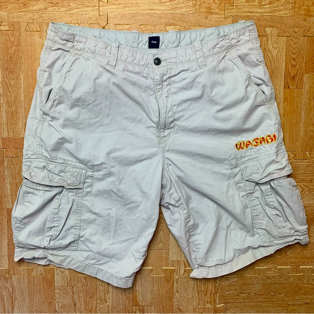 VTG Gap Cargo Shorts Mens 38 Khaki Embroidered “WASABI” Utility Technical Y2K